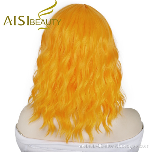 Aisi Beauty Natural Cheap Price U Part Light Golden Good Quality Loose Wave Bob Cut Frontal Curly Short Wavy Lace Front Wig